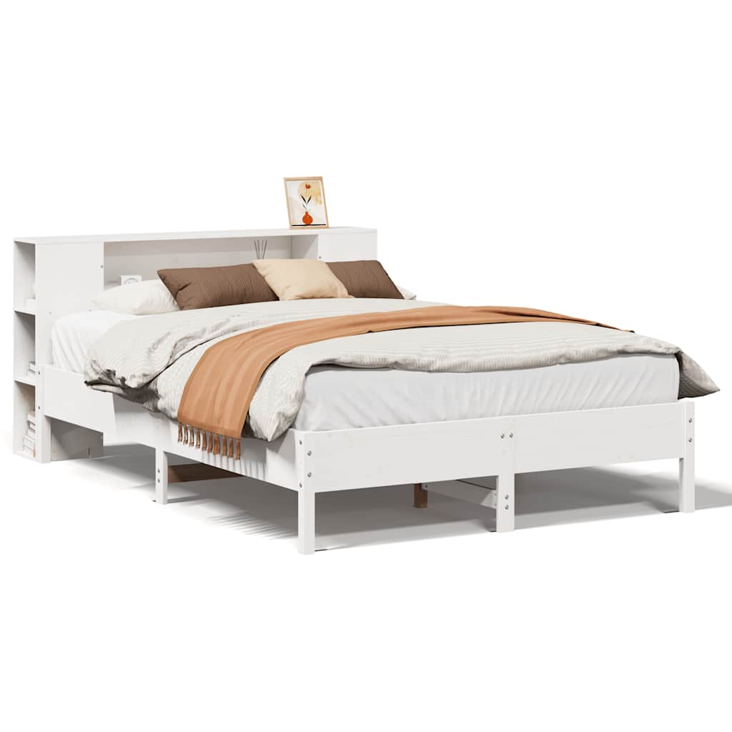 seng med reol uden madras 120x190 cm massivt fyrretræ hvid