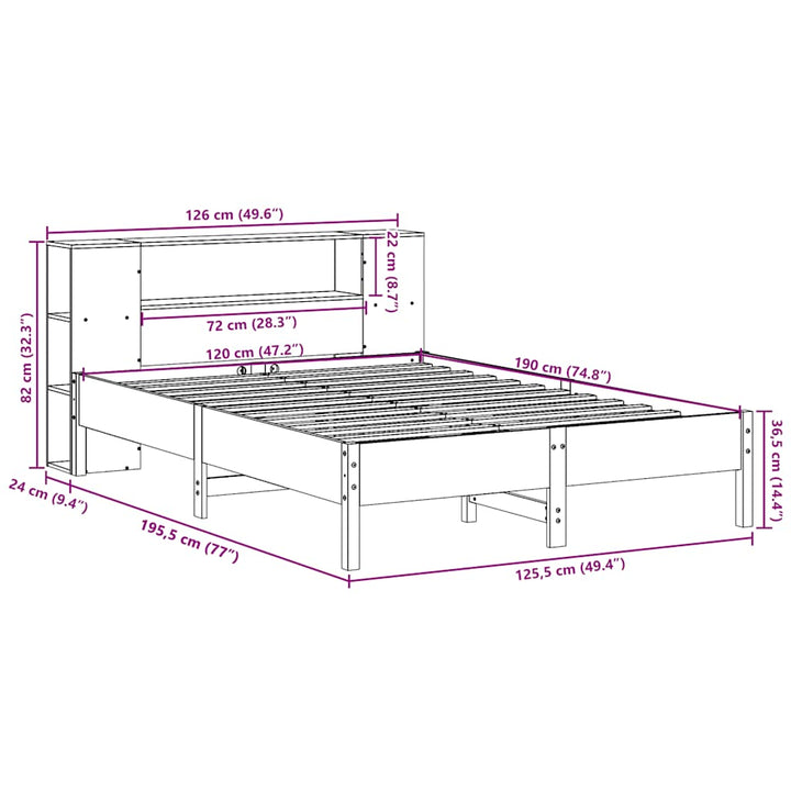 seng med reol uden madras 120x190 cm massivt fyrretræ hvid