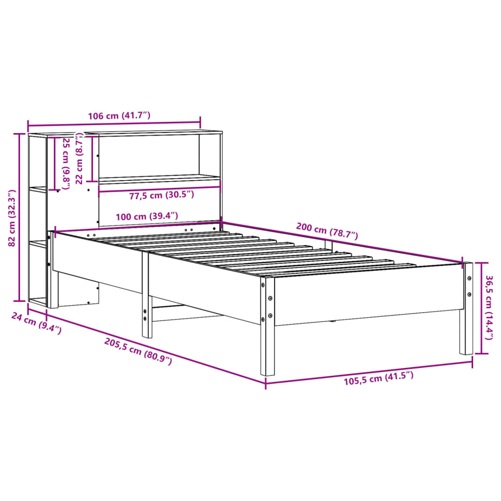 seng med reol uden madras 100x200cm massivt fyrretræ gyldenbrun