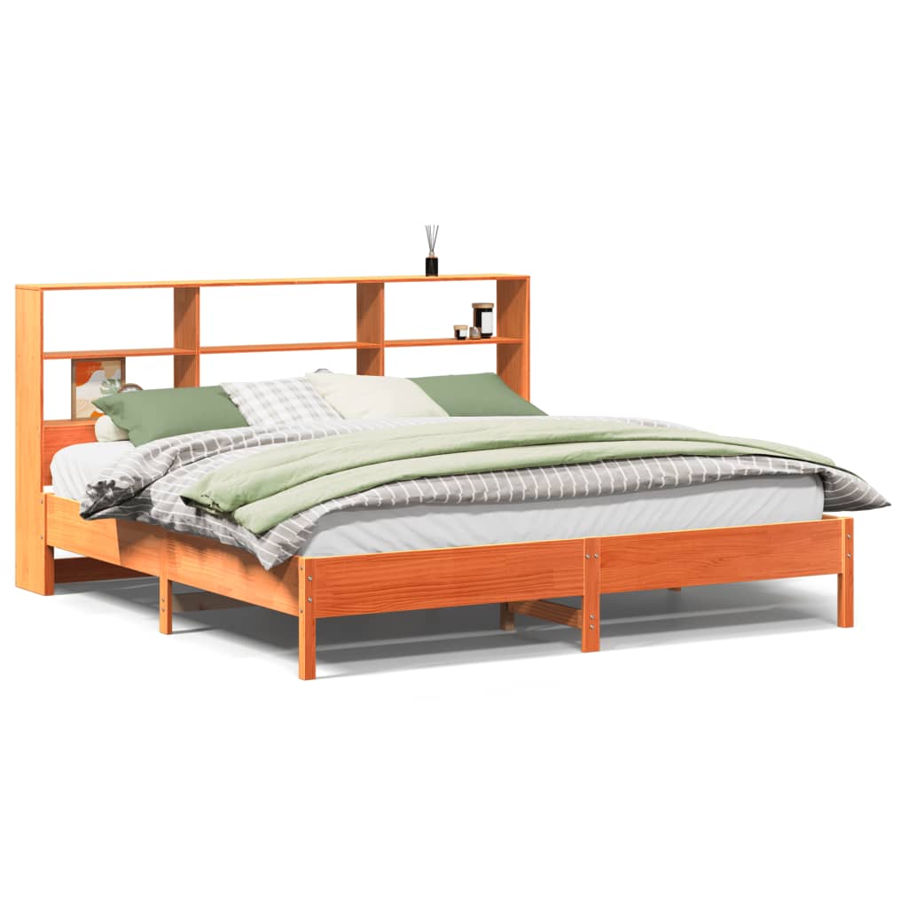 seng med reol uden madras 200x200cm massivt fyrretræ gyldenbrun