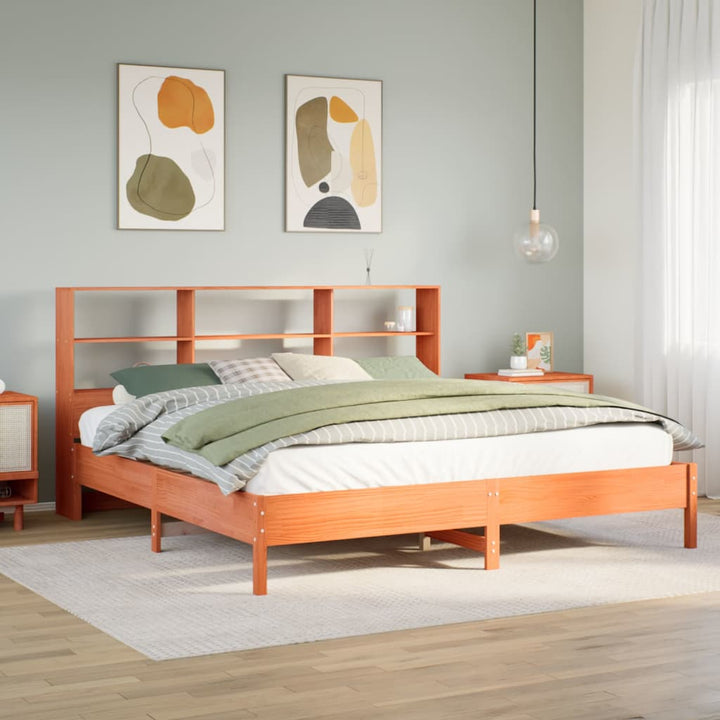 seng med reol uden madras 200x200cm massivt fyrretræ gyldenbrun