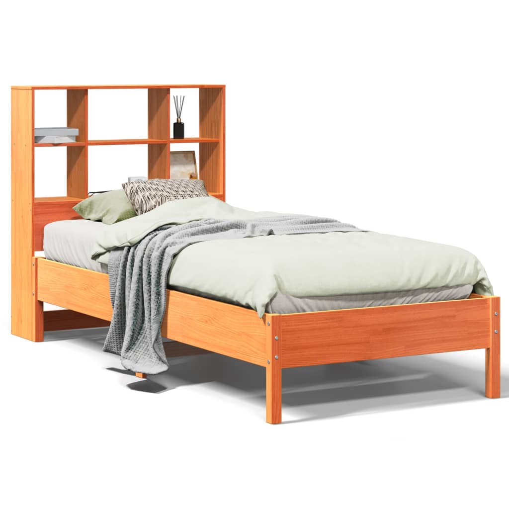 seng med reol uden madras 75x190 cm massivt fyrretræ gyldenbrun