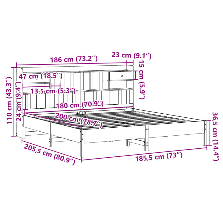 seng med reol uden madras 180x200 cm massivt fyrretræ hvid