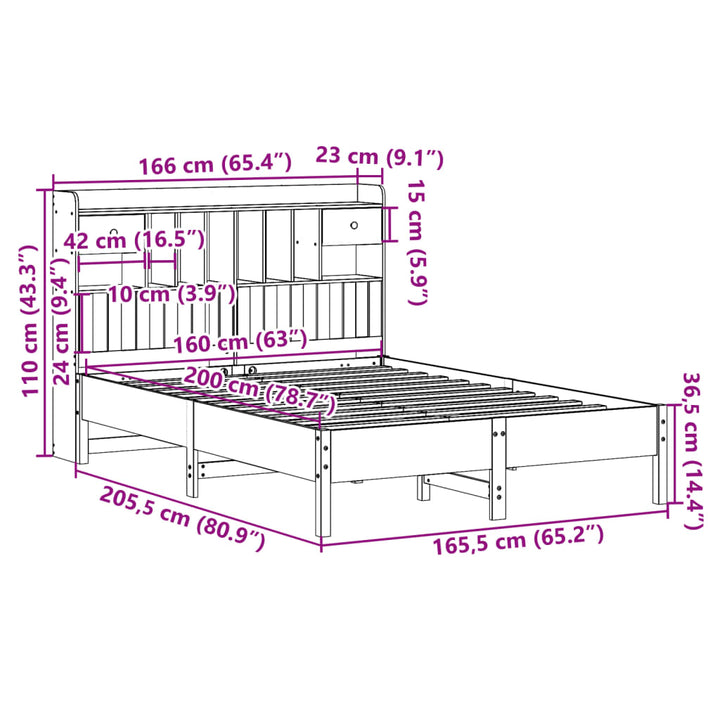 seng med reol uden madras 160x200 cm massivt fyrretræ hvid