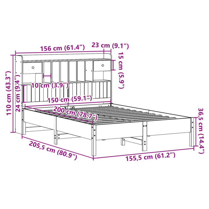 seng med reol uden madras 150x200cm massivt fyrretræ gyldenbrun