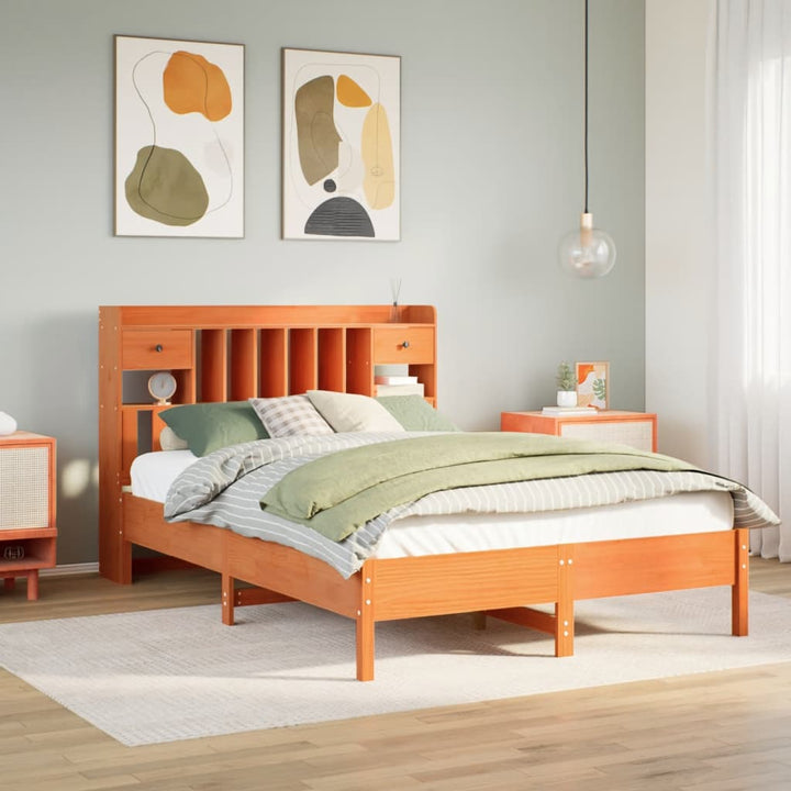 seng med reol uden madras 150x200cm massivt fyrretræ gyldenbrun