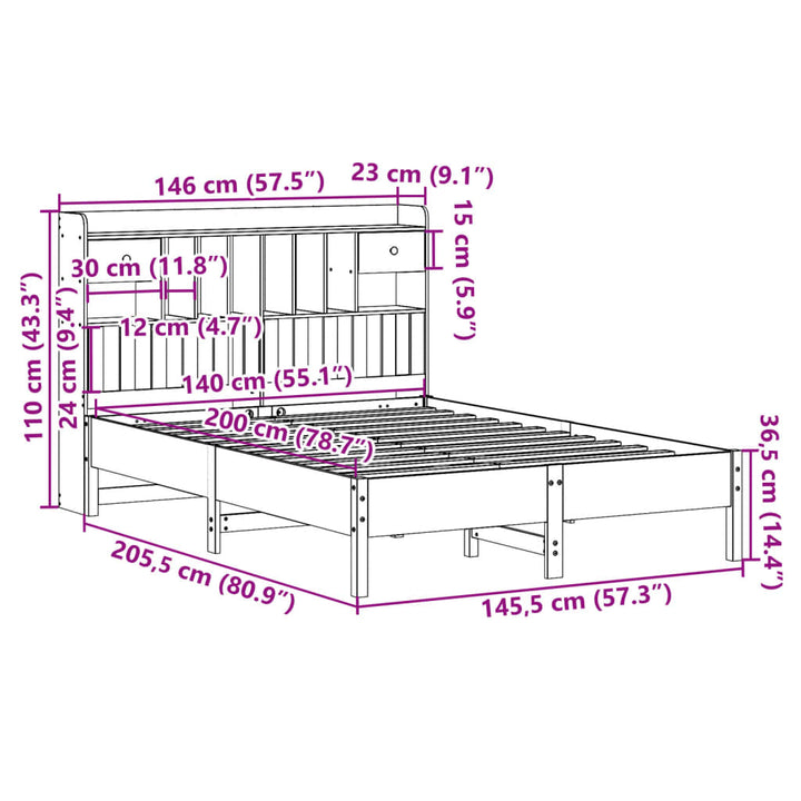 seng med reol uden madras 140x200 cm massivt fyrretræ