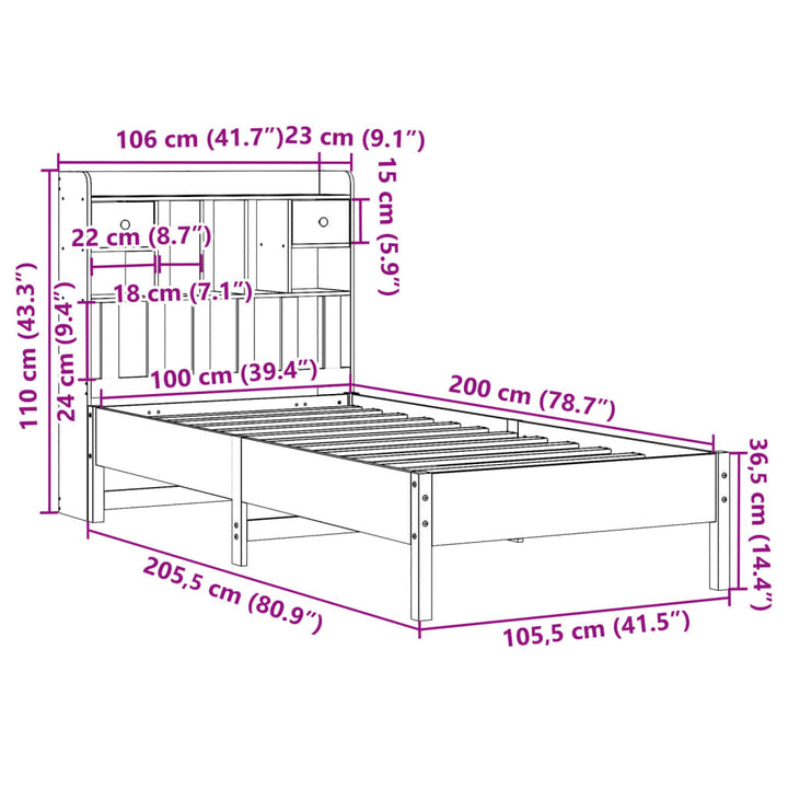 seng med reol uden madras 100x200cm massivt fyrretræ gyldenbrun