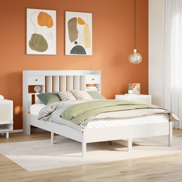 seng med reol uden madras 140x190 cm massivt fyrretræ hvid