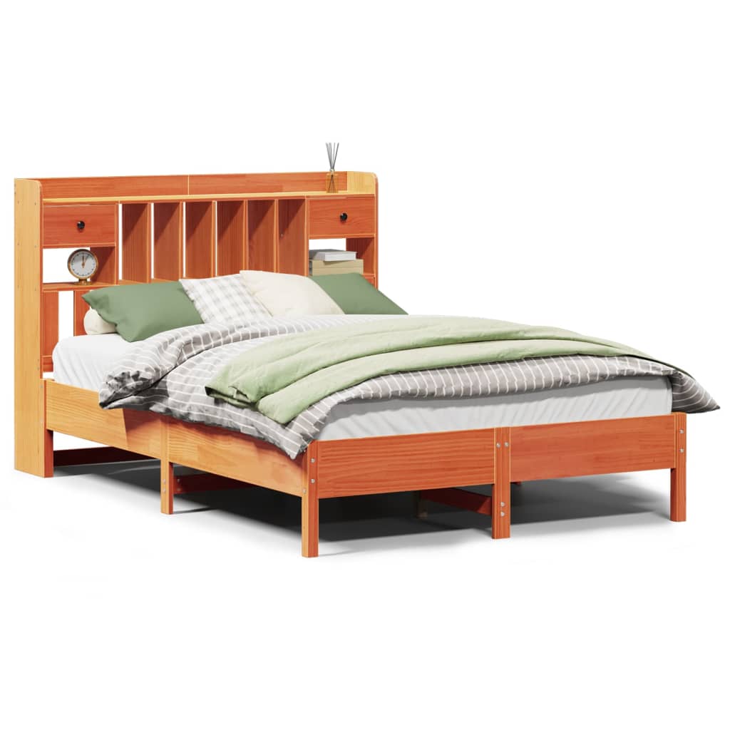 seng med reol uden madras 140x190cm massivt fyrretræ gyldenbrun