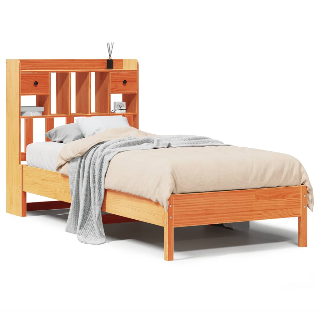 seng med reol uden madras 75x190 cm massivt fyrretræ gyldenbrun