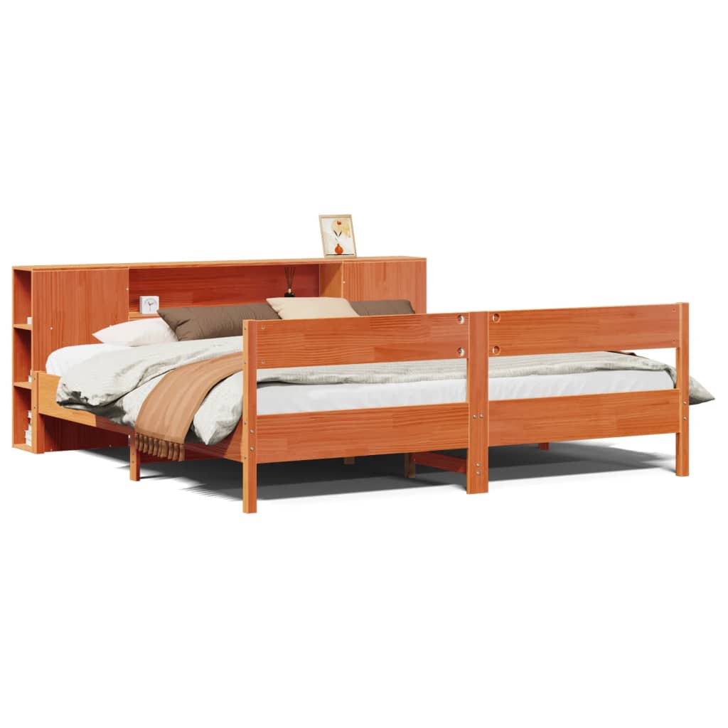 seng med reol uden madras 200x200cm massivt fyrretræ gyldenbrun