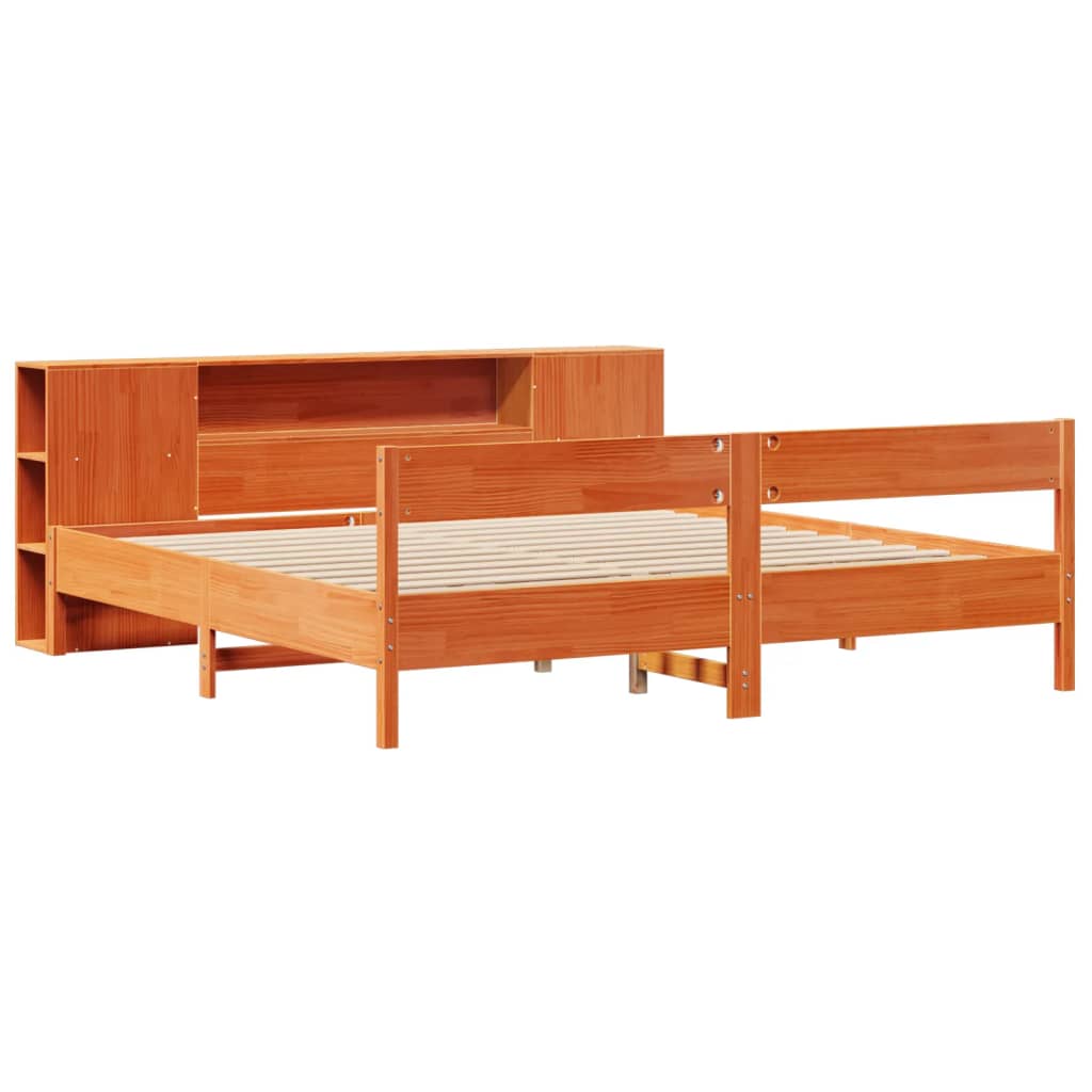 seng med reol uden madras 200x200cm massivt fyrretræ gyldenbrun