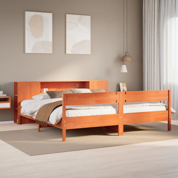 seng med reol uden madras 200x200cm massivt fyrretræ gyldenbrun