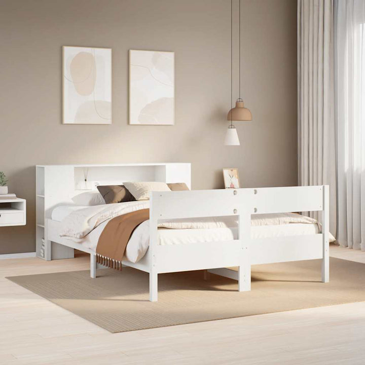 seng med reol uden madras 150x200 cm massivt fyrretræ hvid