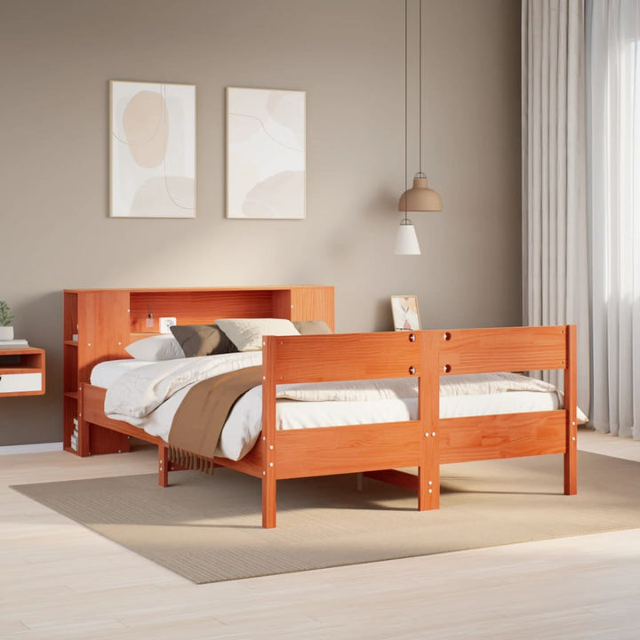 seng med reol uden madras 150x200cm massivt fyrretræ gyldenbrun