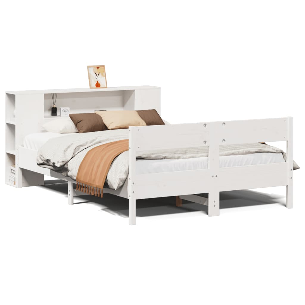 seng med reol uden madras 135x190 cm massivt fyrretræ hvid