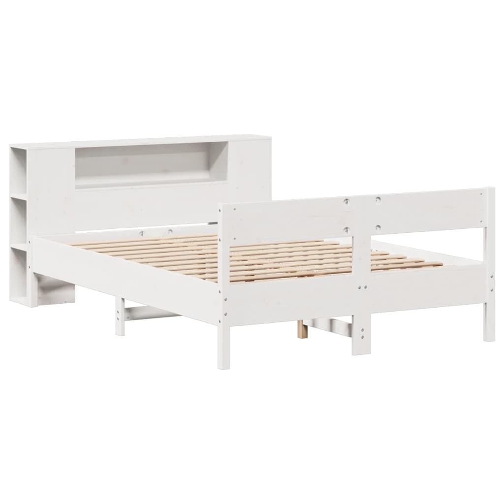 seng med reol uden madras 135x190 cm massivt fyrretræ hvid