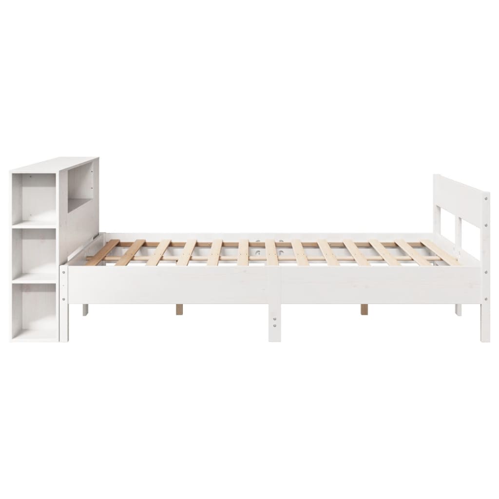 seng med reol uden madras 135x190 cm massivt fyrretræ hvid