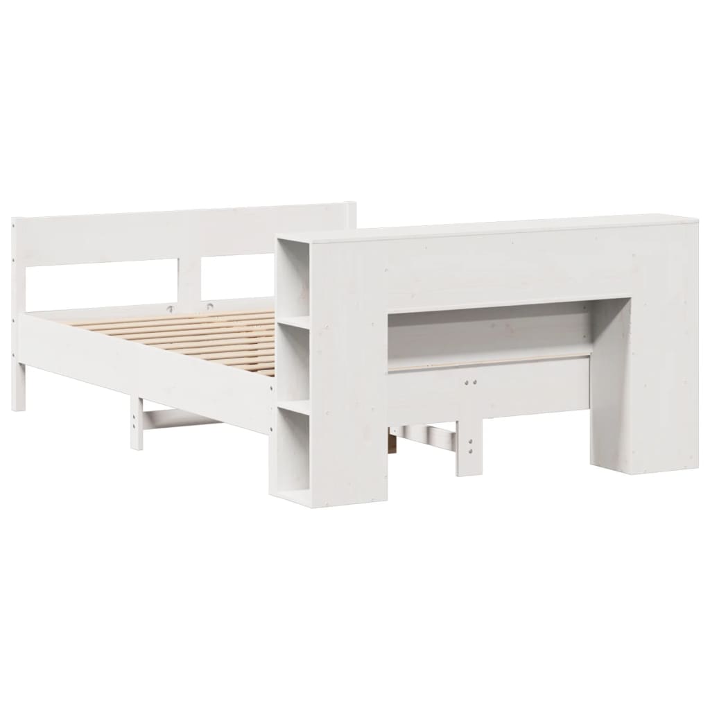 seng med reol uden madras 135x190 cm massivt fyrretræ hvid