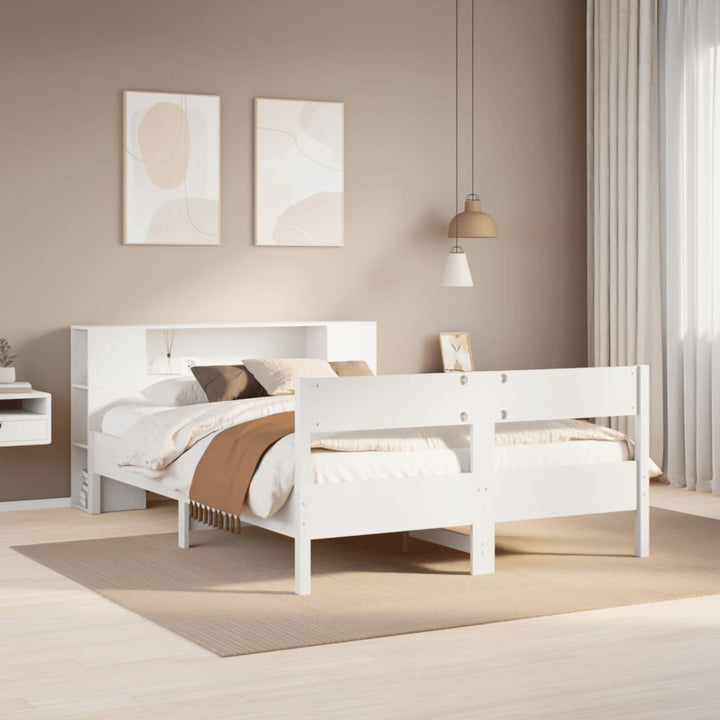seng med reol uden madras 135x190 cm massivt fyrretræ hvid