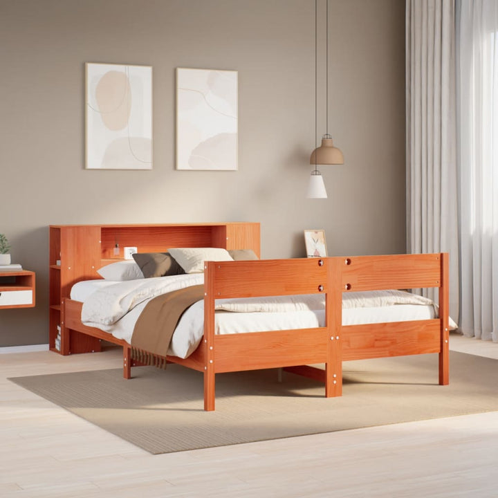 seng med reol uden madras 135x190cm massivt fyrretræ gyldenbrun