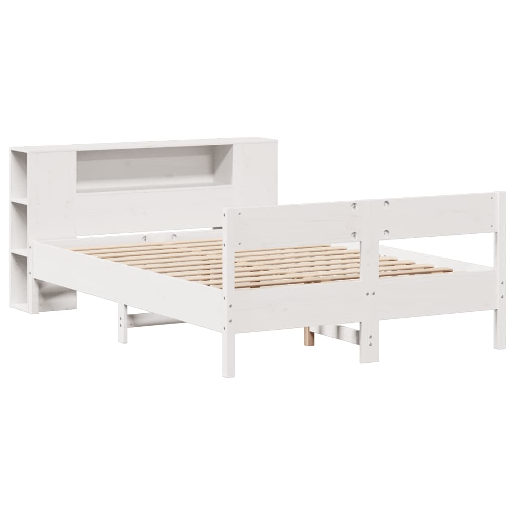 seng med reol uden madras 120x190 cm massivt fyrretræ hvid