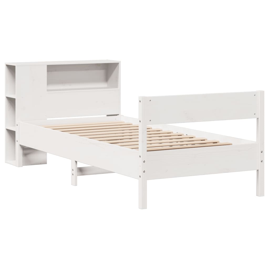 seng med reol uden madras 75x190 cm massivt fyrretræ hvid