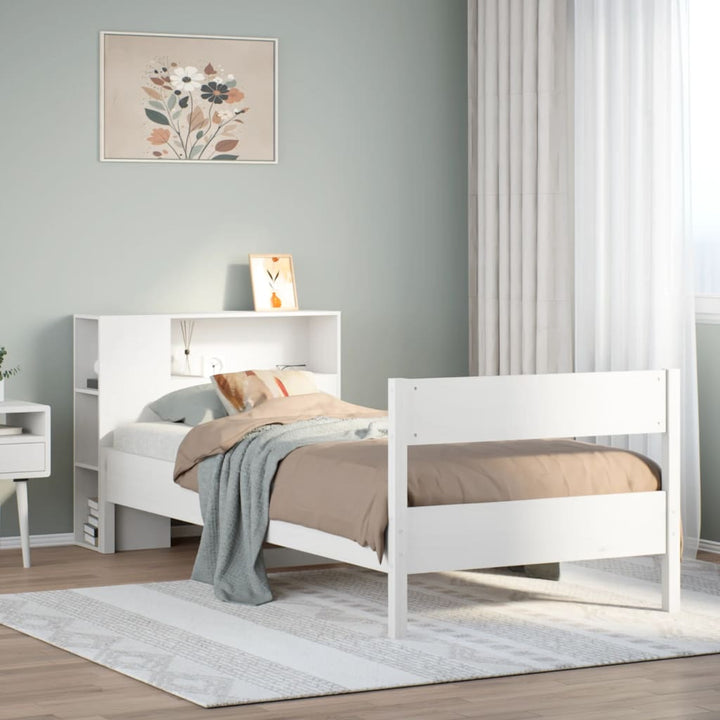 seng med reol uden madras 75x190 cm massivt fyrretræ hvid