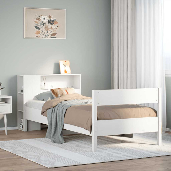 seng med reol uden madras 75x190 cm massivt fyrretræ hvid
