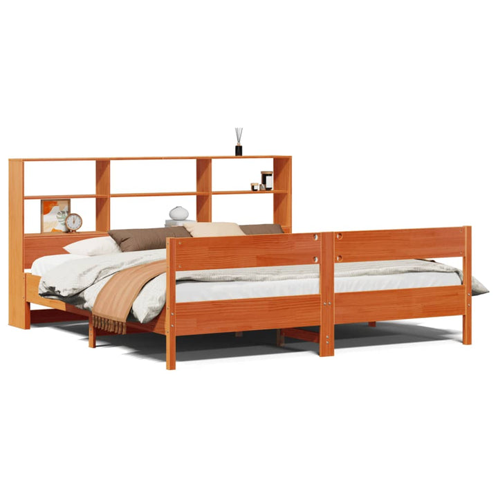 seng med reol uden madras 180x200cm massivt fyrretræ gyldenbrun