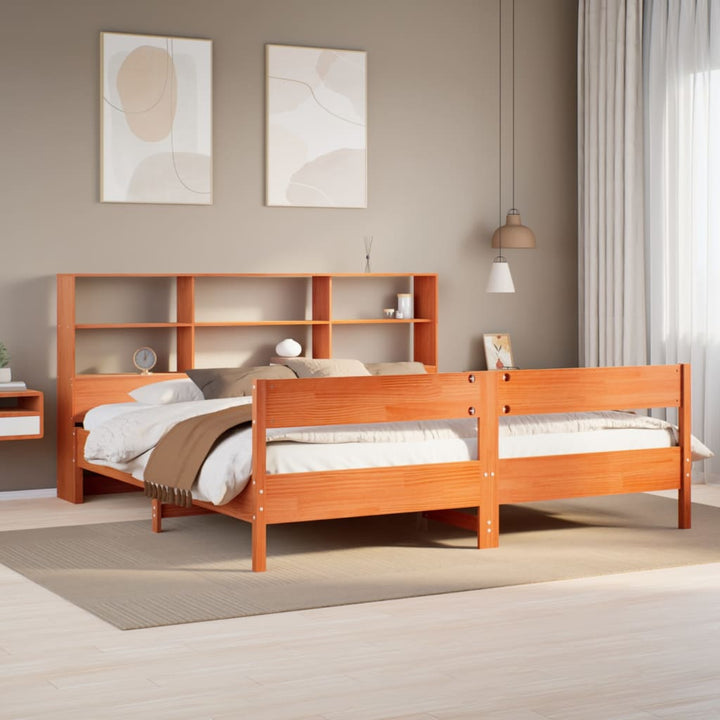 seng med reol uden madras 180x200cm massivt fyrretræ gyldenbrun