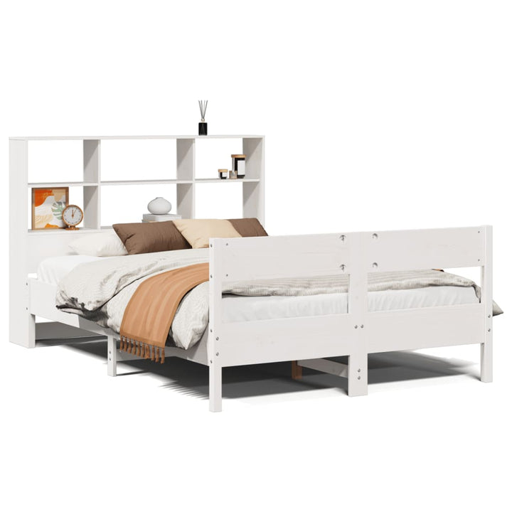seng med reol uden madras 140x190 cm massivt fyrretræ hvid