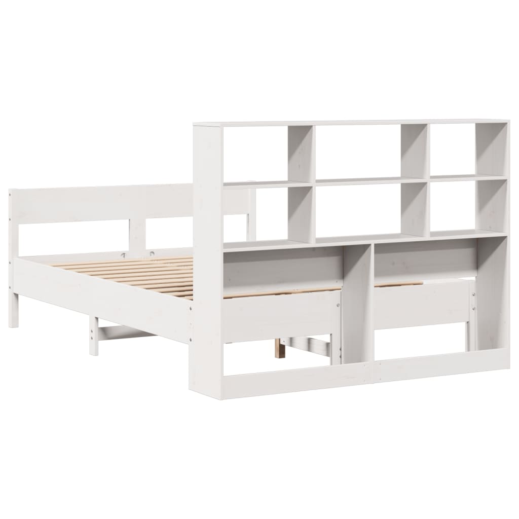 seng med reol uden madras 140x190 cm massivt fyrretræ hvid
