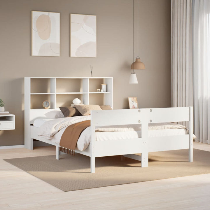 seng med reol uden madras 140x190 cm massivt fyrretræ hvid