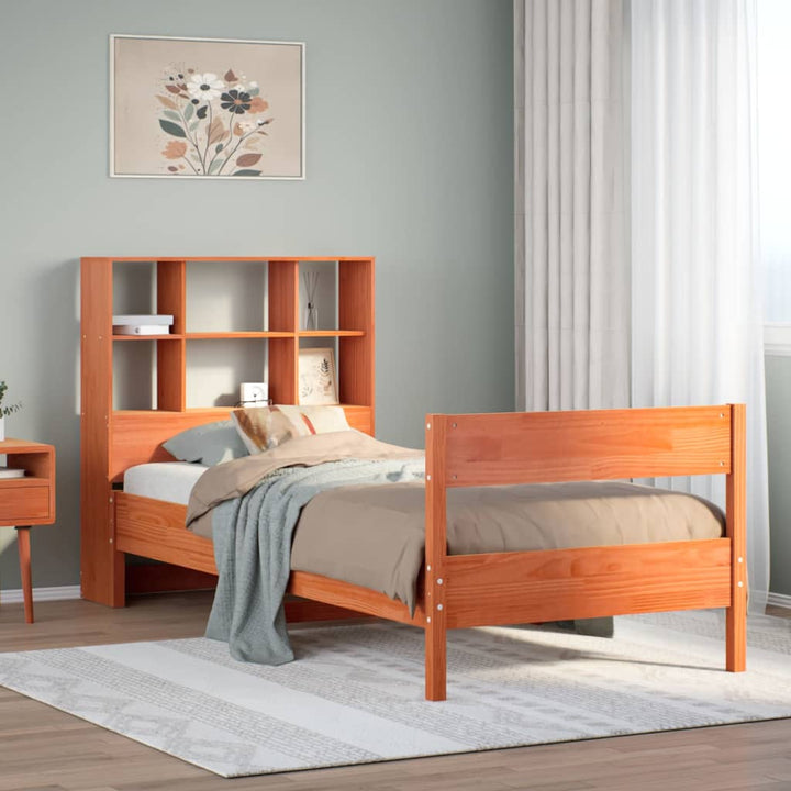 seng med reol uden madras 75x190 cm massivt fyrretræ gyldenbrun