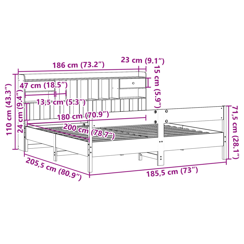 seng med reol uden madras 180x200 cm massivt fyrretræ
