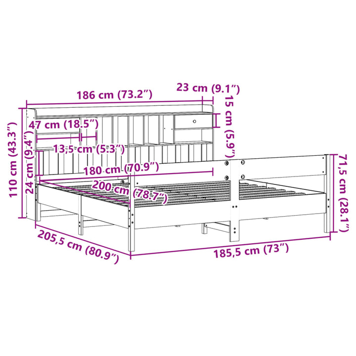 seng med reol uden madras 180x200 cm massivt fyrretræ hvid
