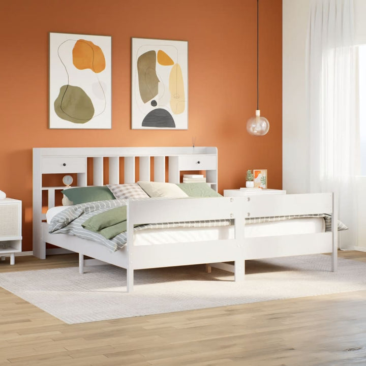 seng med reol uden madras 180x200 cm massivt fyrretræ hvid