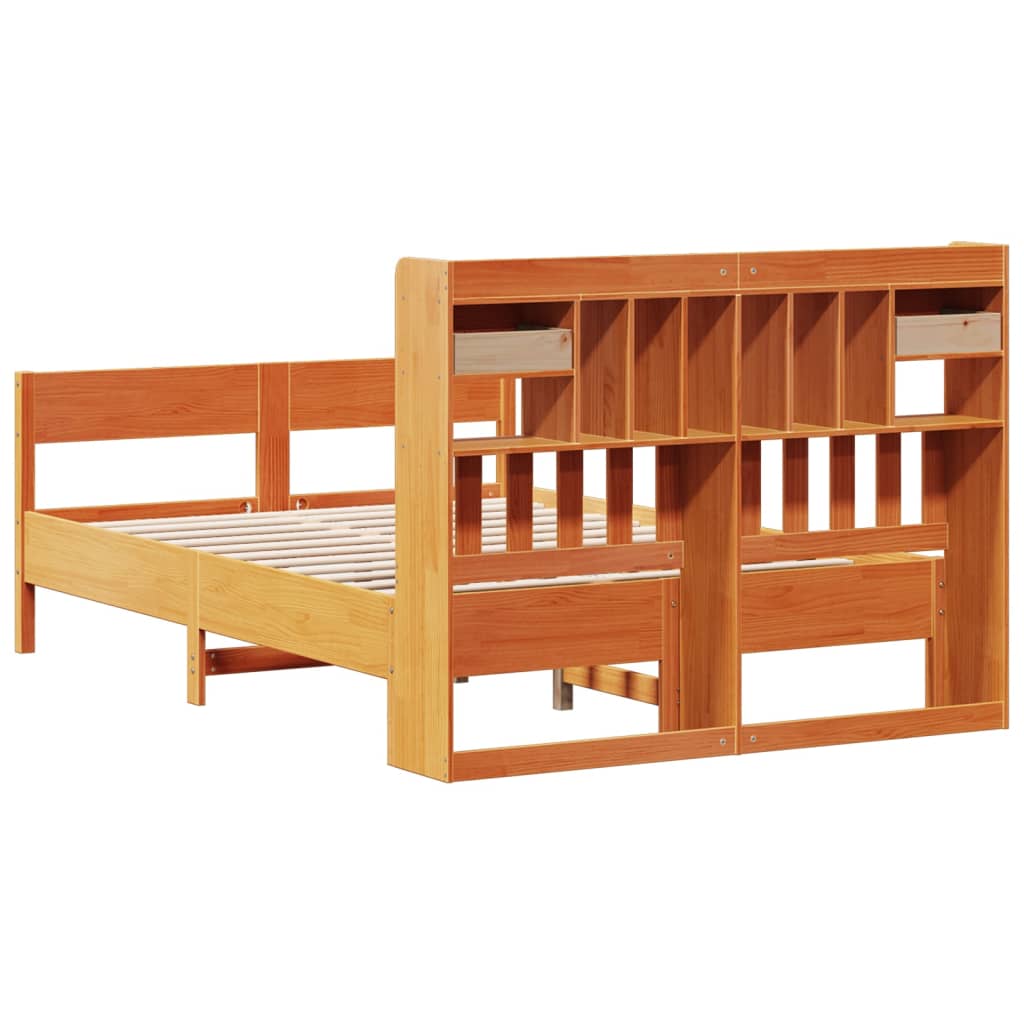 seng med reol uden madras 160x200cm massivt fyrretræ gyldenbrun
