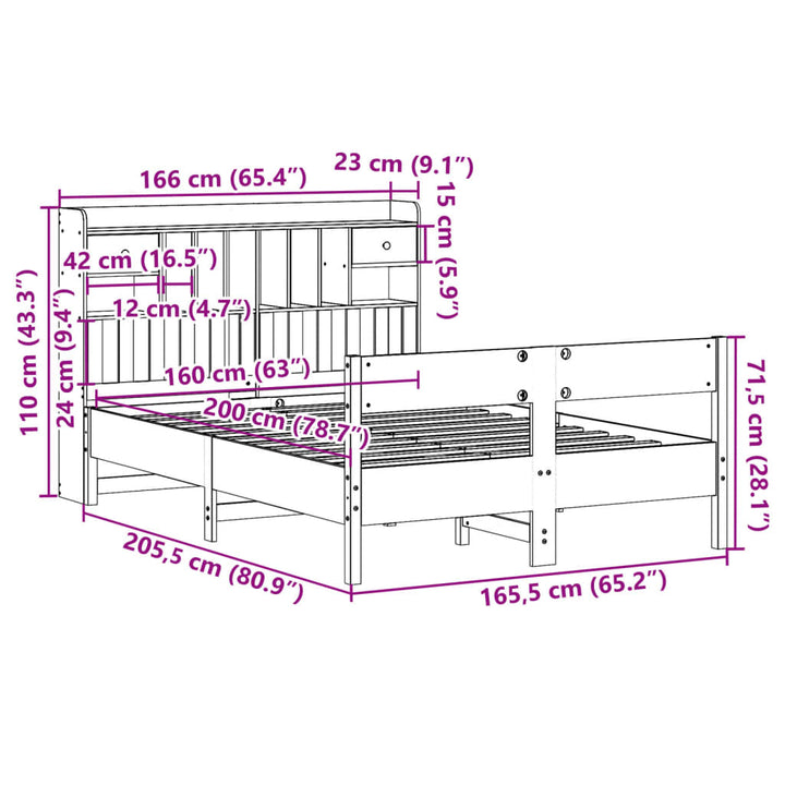 seng med reol uden madras 160x200cm massivt fyrretræ gyldenbrun