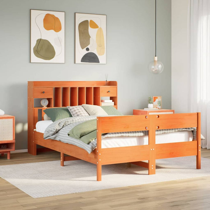 seng med reol uden madras 160x200cm massivt fyrretræ gyldenbrun