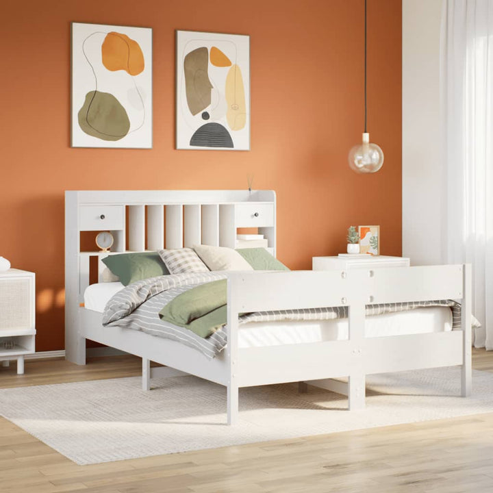 seng med reol uden madras 150x200 cm massivt fyrretræ hvid