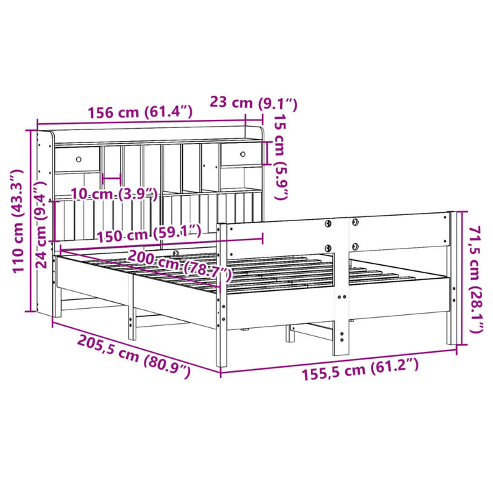 seng med reol uden madras 150x200cm massivt fyrretræ gyldenbrun