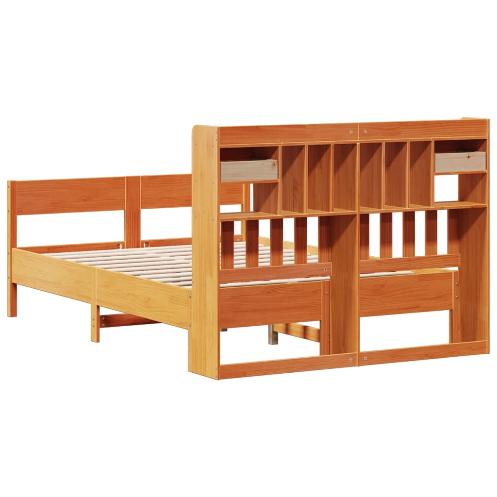 seng med reol uden madras 140x190cm massivt fyrretræ gyldenbrun