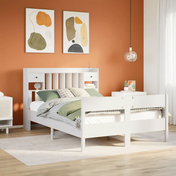 seng med reol uden madras 135x190 cm massivt fyrretræ hvid