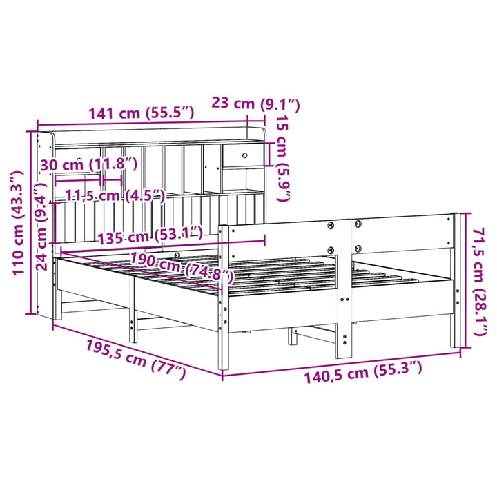 seng med reol uden madras 135x190cm massivt fyrretræ gyldenbrun
