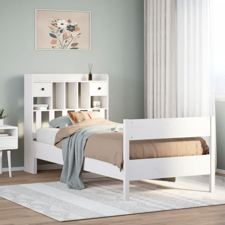 seng med reol uden madras 90x190 cm massivt fyrretræ hvid