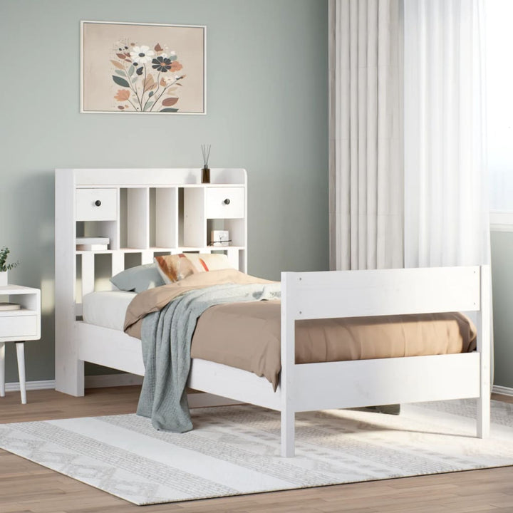 seng med reol uden madras 75x190 cm massivt fyrretræ hvid