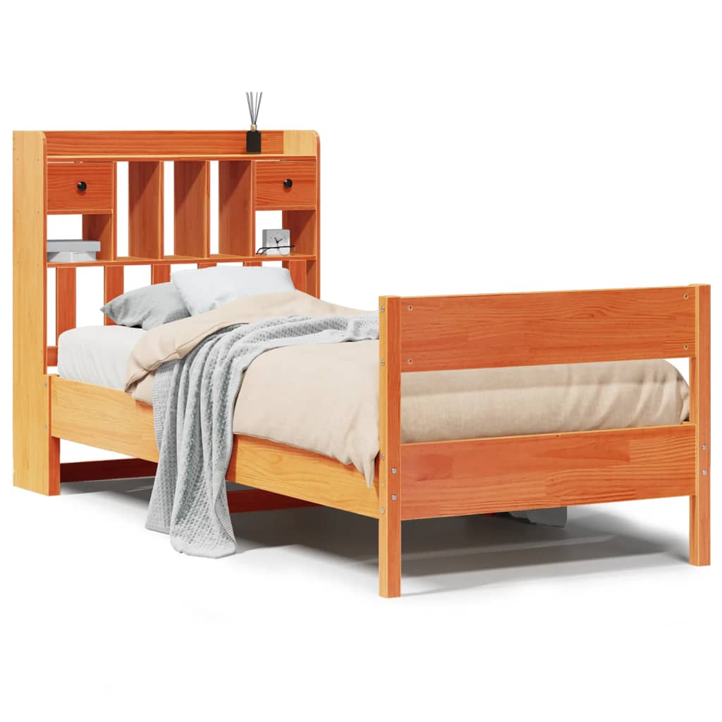 seng med reol uden madras 75x190 cm massivt fyrretræ gyldenbrun